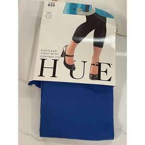 HUE‎ Super Opaque Footless Tights Women Size 1/S-M Control Top Nautical Blue New